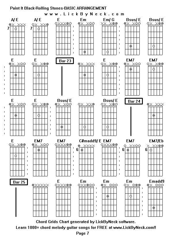 Chord Grids Chart of chord melody fingerstyle guitar song-Paint It Black-Rolling Stones-BASIC ARRANGEMENT,generated by LickByNeck software.